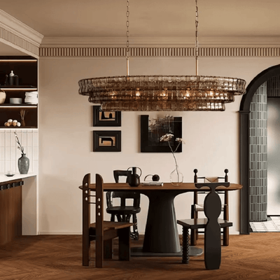 Translation missing: nl.Gray Glass Oval Chandelier Dimmable LED Dining Room, Small / Natural Light, Chandeliers, Dimma Smoky
