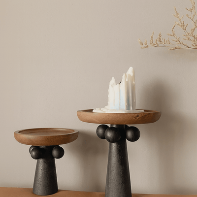 Dreva Wooden Pedestal Tray Nordic Sculptural Style, SET of 2, Serving Trays, Display