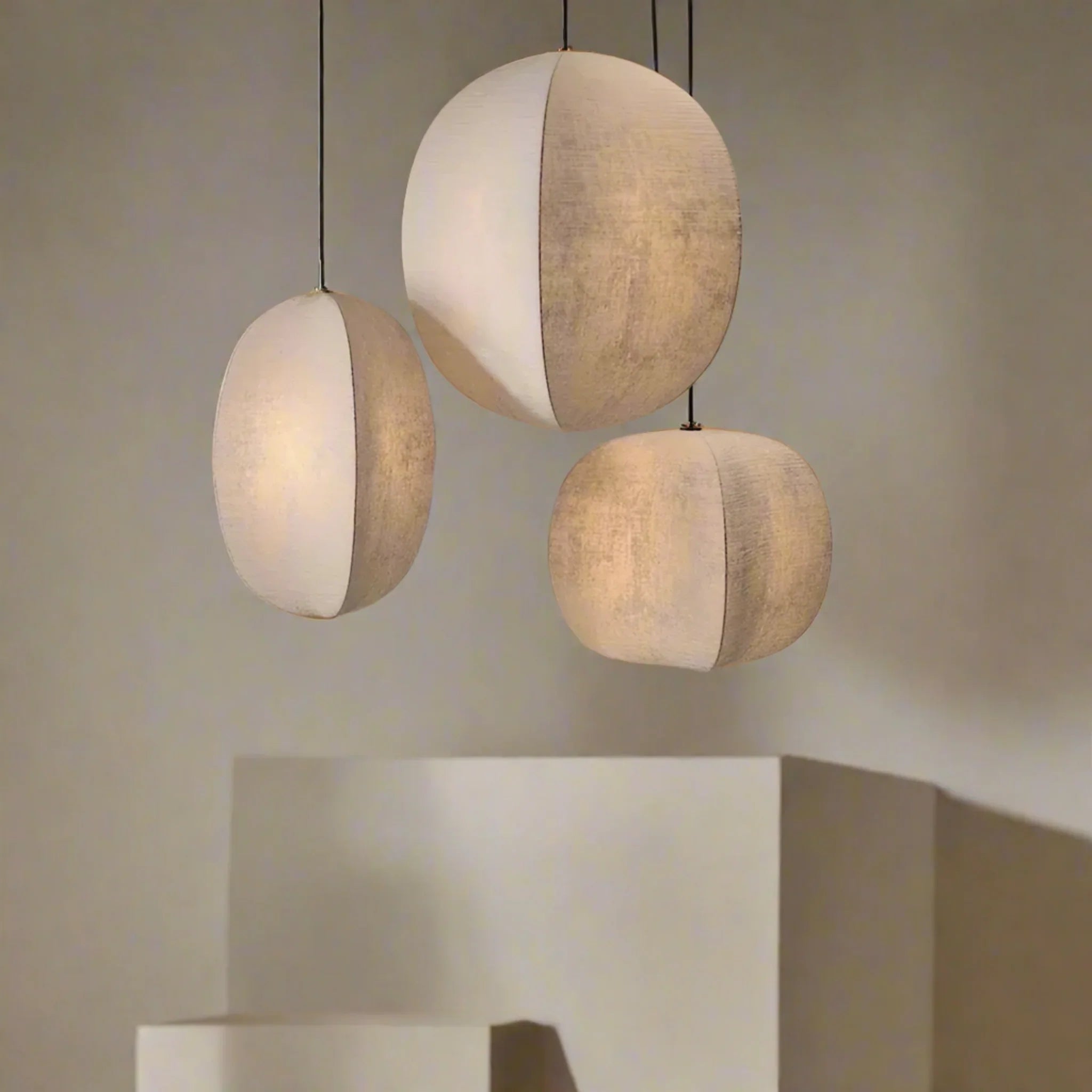 Driva Linen Lantern Pendant Light for Dining Rooms, Small, Ceiling Fixtures, Warm Ambiance