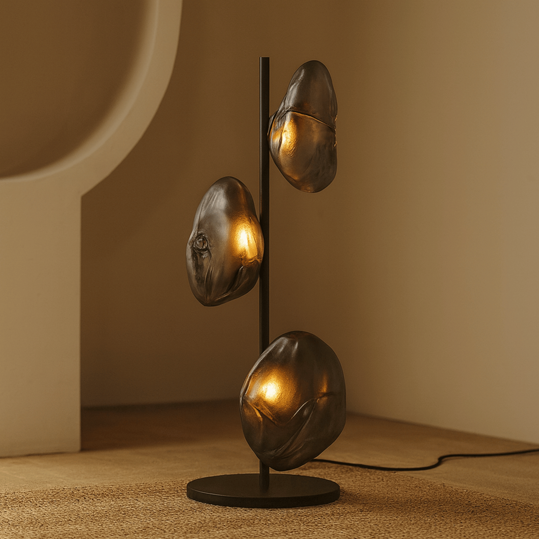 Elden Artistic Glass LED Table Lamp for Modern Spaces, Black & Smoky Grey, Lamps, Sculptural Light