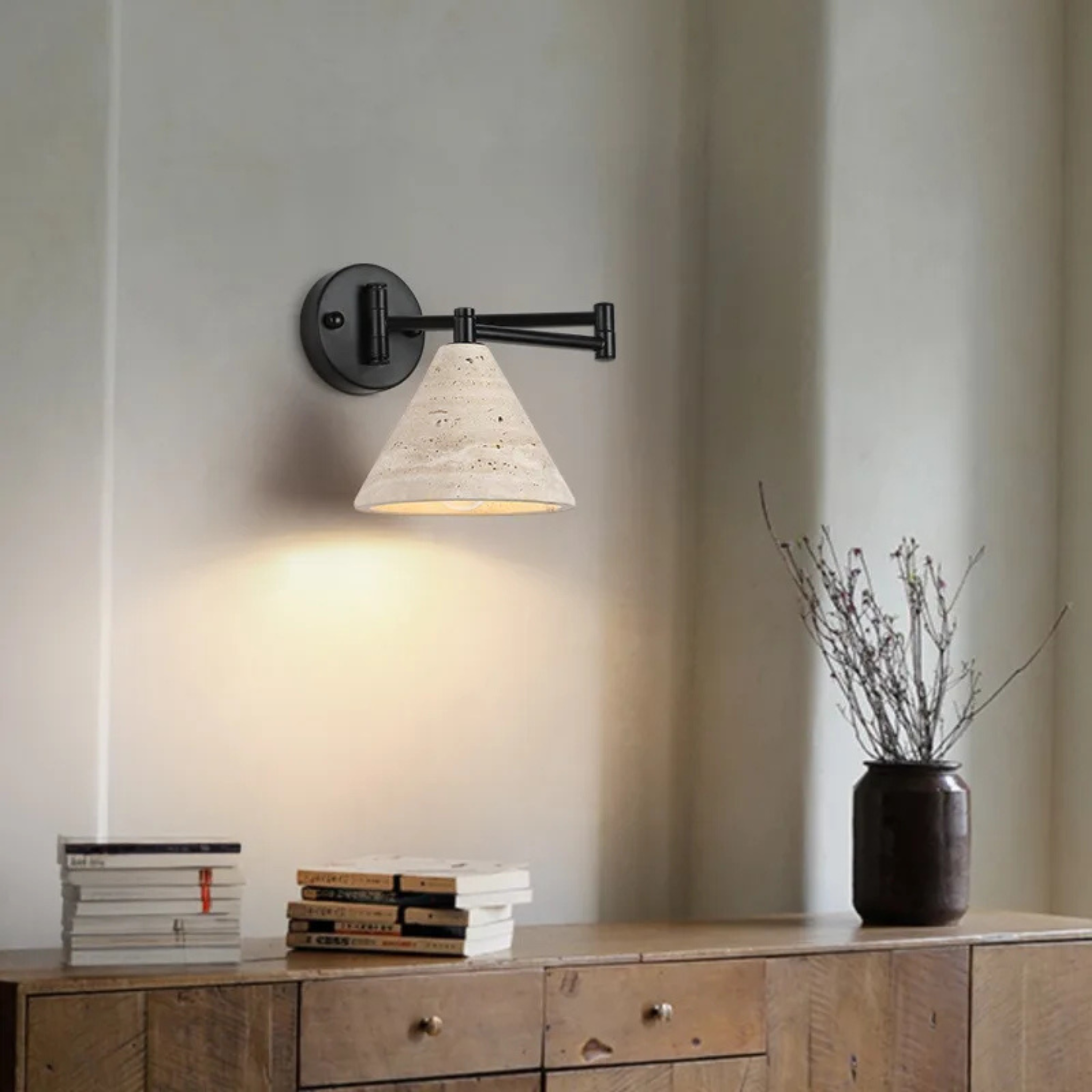 Fjella Travertine Wall Sconce with Adjustable Arms, Light Fixtures, Natural Lamp