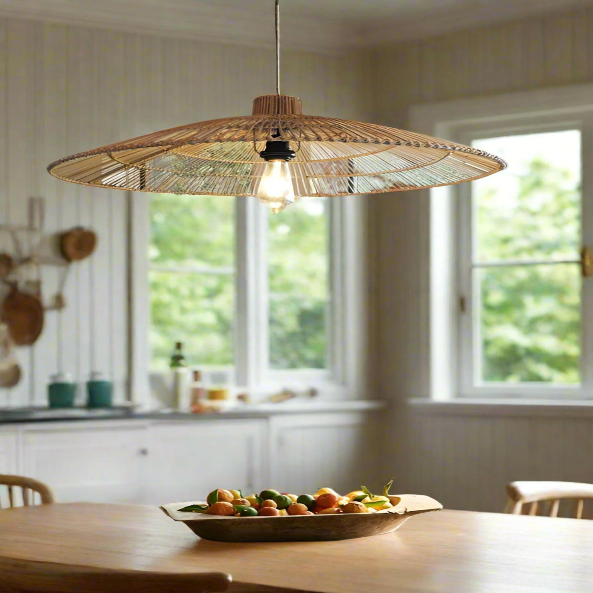 Handmade Rattan Pendant Light Nordic Wicker Lamp, Ceiling Fixtures, Fletta Warm Glow