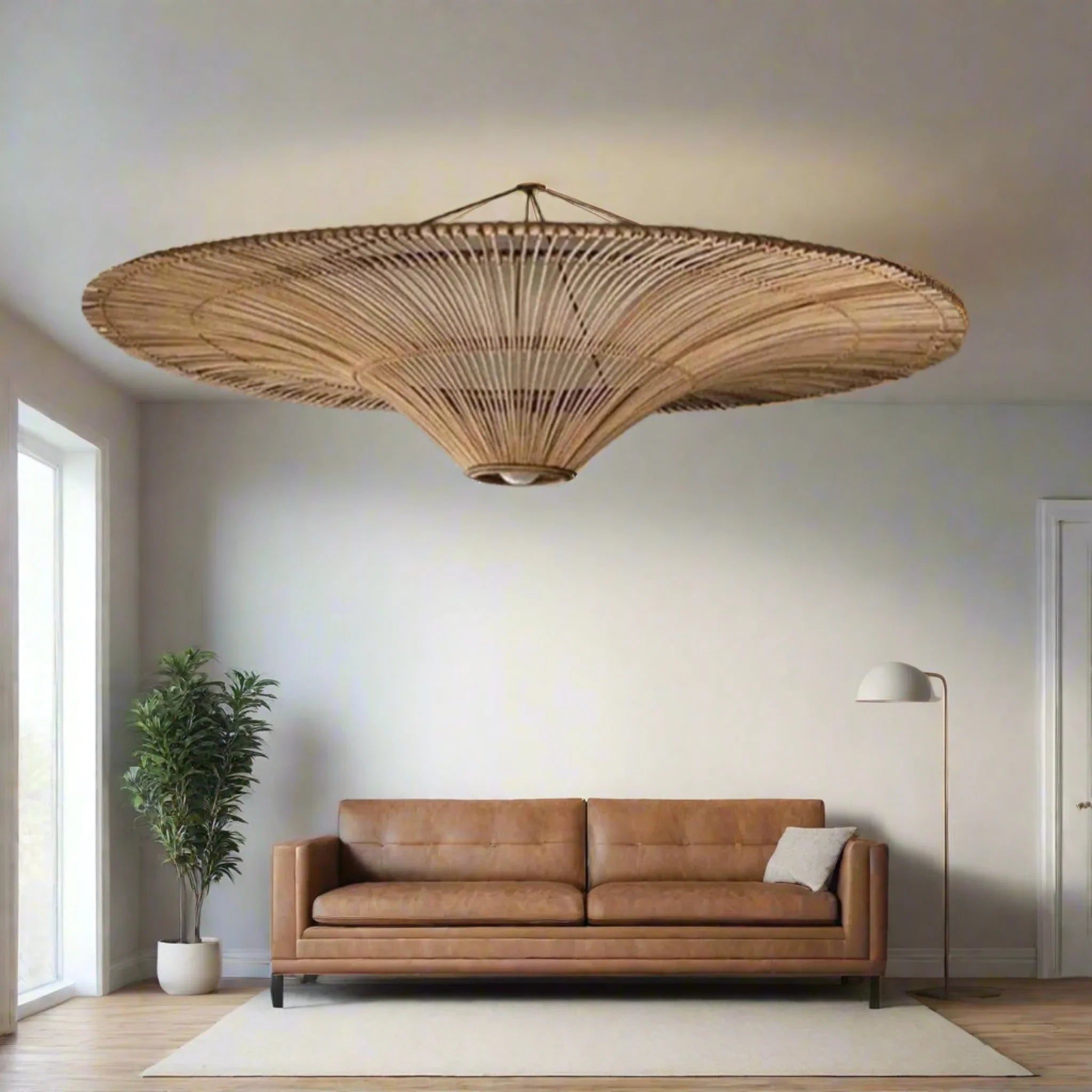 Fletta Rattan Pendant Light – Nordic Woven Design, Ceiling Fixtures, Handwoven 24 Inch