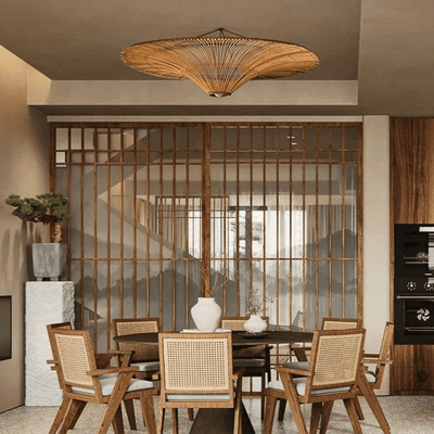 Translation missing: nl.Fletta Rattan Pendant Light – Nordic Woven Design, Ceiling Fixtures, Handwoven 24 Inch