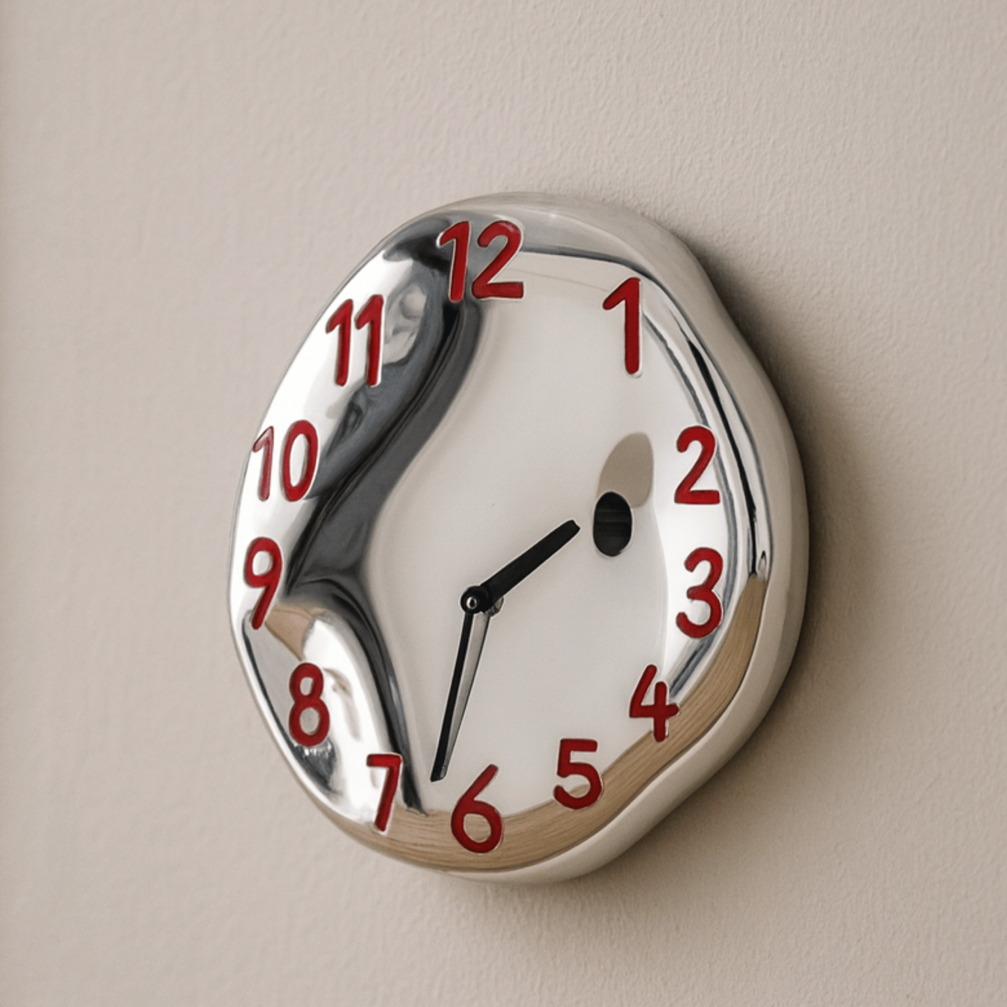 Glansa Ceramic Wall Clock with Chrome Finish, Red, Clocks, Silent Quartz