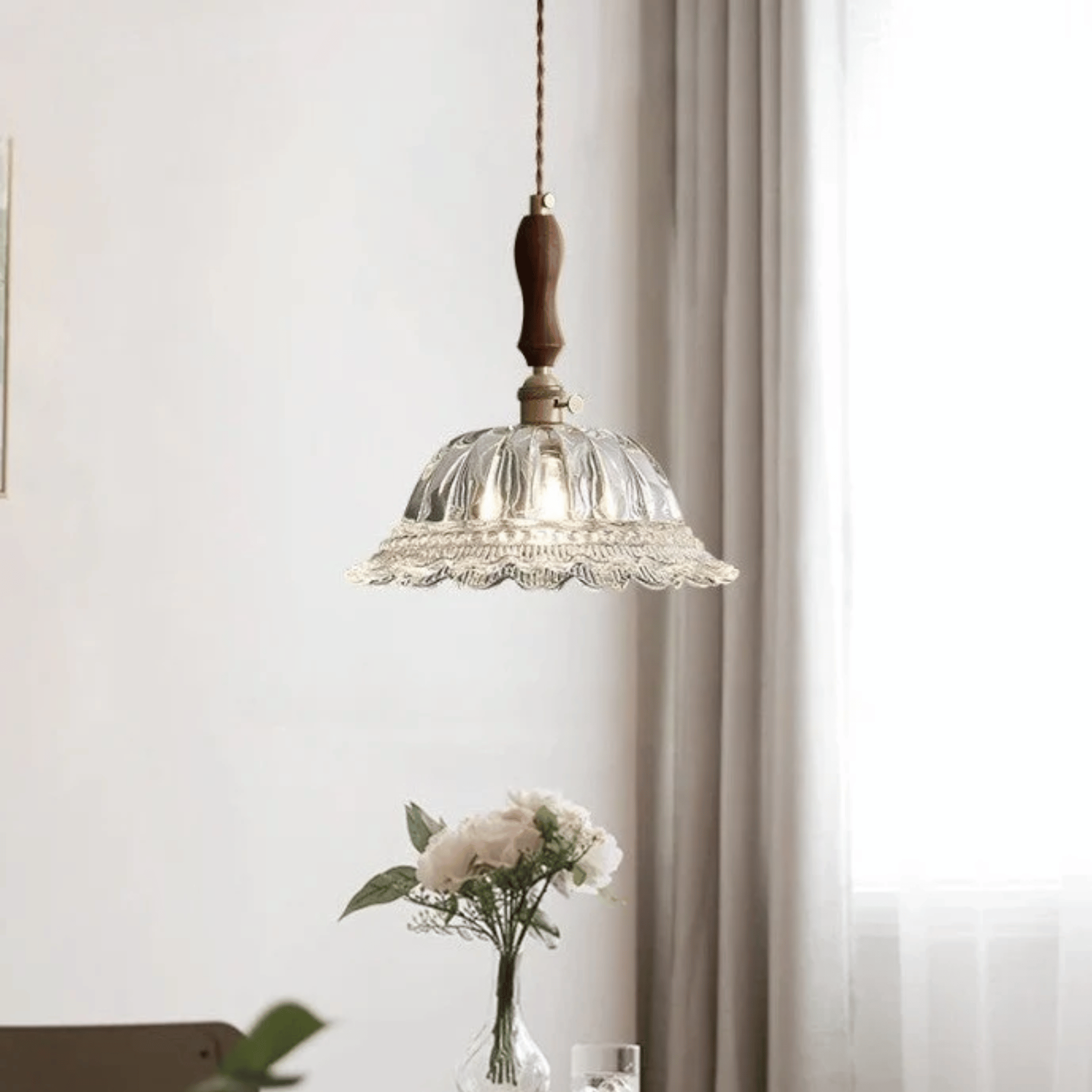 Gloda Brass Walnut Pendant Light for Dining Rooms, Ceiling Fixtures, French Style