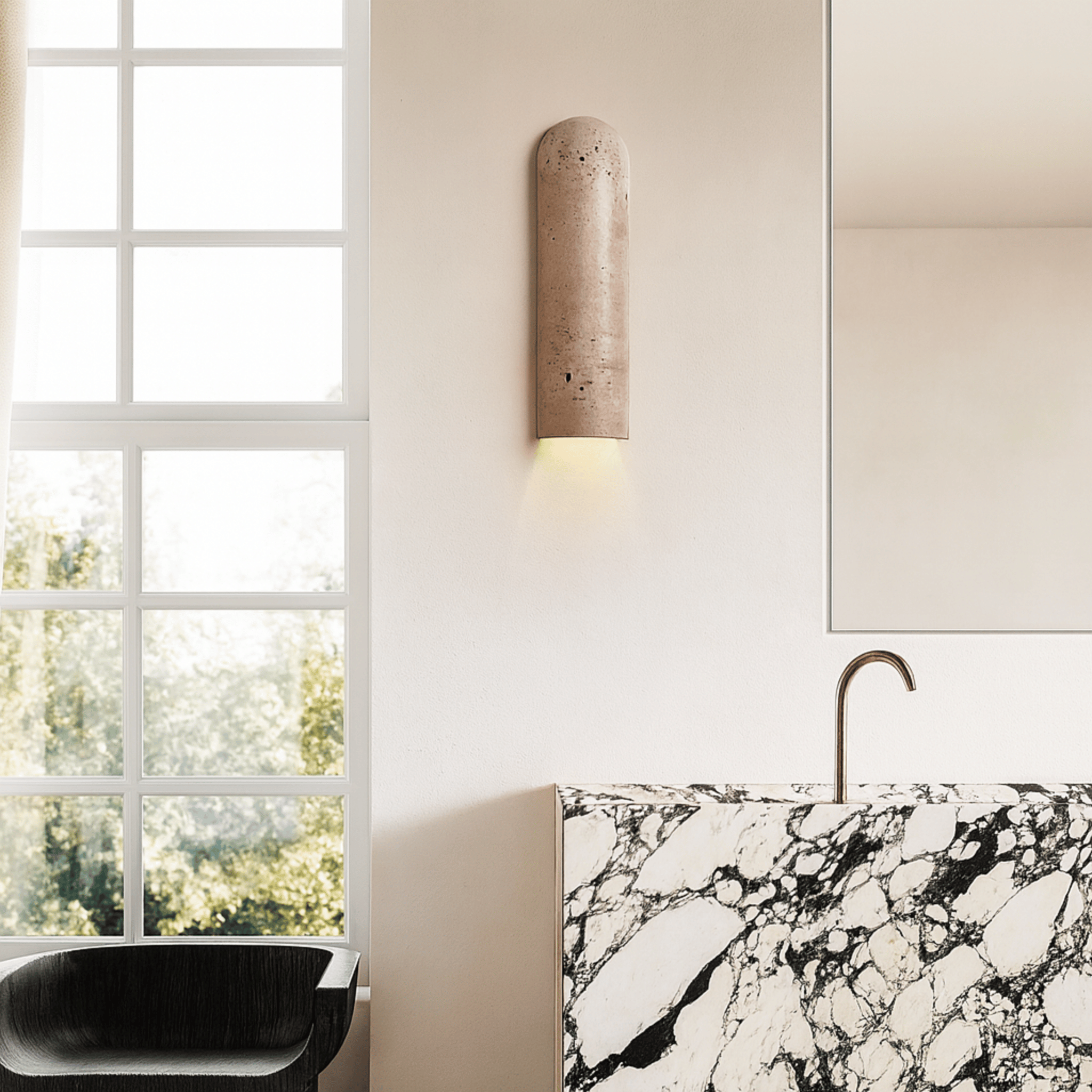 Glodsten Natural Travertine Wall Lamp - LED Sconce, Light Fixtures, Carved Stone