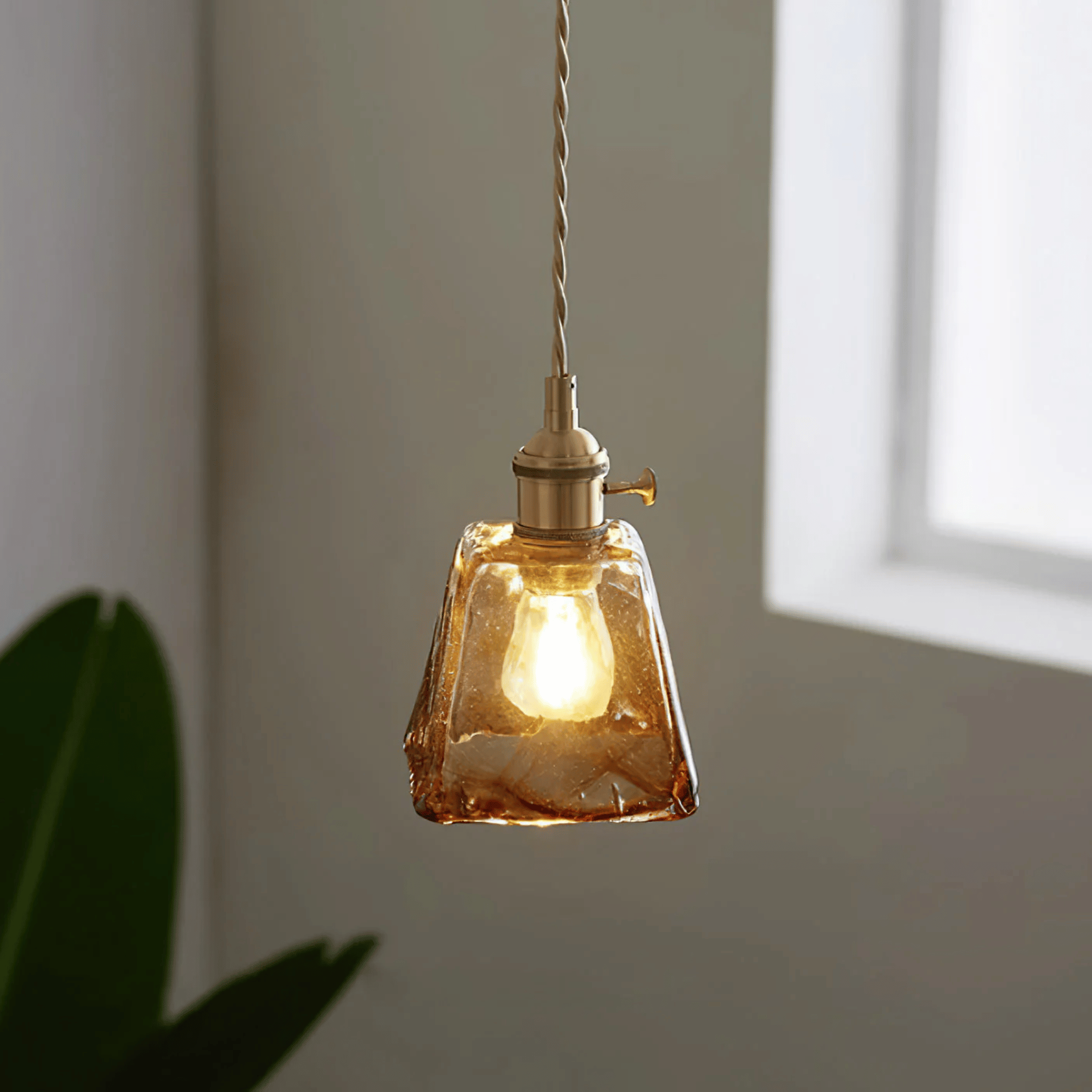 Nordic Copper Pendant Light with Warm Glass Shade, Tapered Cone, Ceiling Fixtures, Glødvik