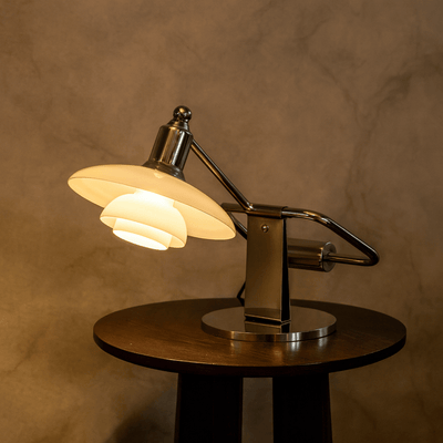 Translation missing: nl.Glödva Chrome Table Lamp – Mid-Century Scandinavian, 3 Color Switching, Lamps, Vintage Frosted Glass