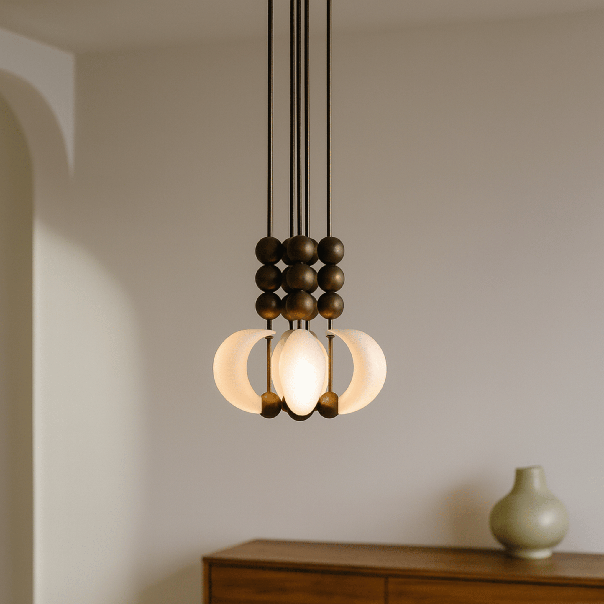 Gold Chrome LED Luxury Hanging Pendant Light Skonne, Ceiling Fixtures, Glödvik Polished