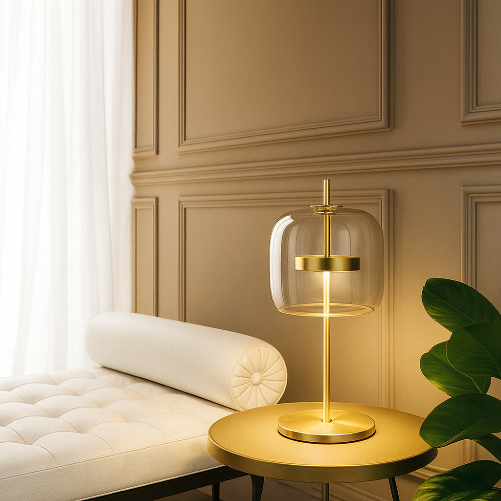 Nordic Stained Glass Table Lamp with Gold Base, Lamps, Glora