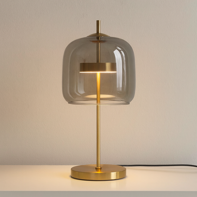 Translation missing: nl.Nordic Stained Glass Table Lamp with Gold Base, Smoke Grey / Cold white, Lamps, Glora