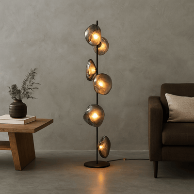 Translation missing: nl.Glovar Artistic Glass Floor Lamp – Warm LED Light, Black & Smoky grey, Lamps, Sculptural for Living Room