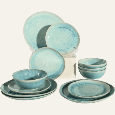 Translation missing: nl.Havblå 12-Piece Aqua Ceramic Dinnerware Set for 4, Sets, Glazed