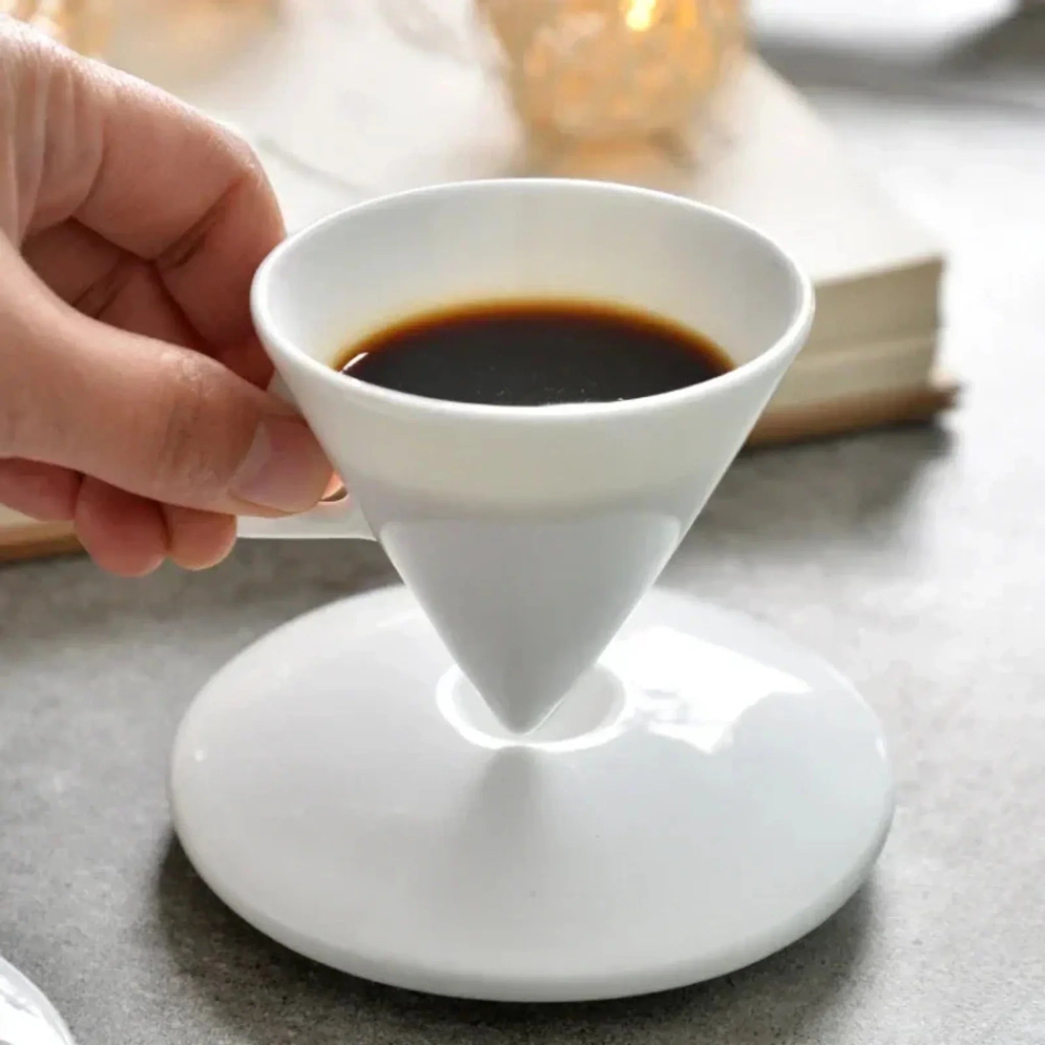Bone China Coffee Cup Set — Plate and Spoon Included, & Tea Cups, Hvita for 4 Guests
