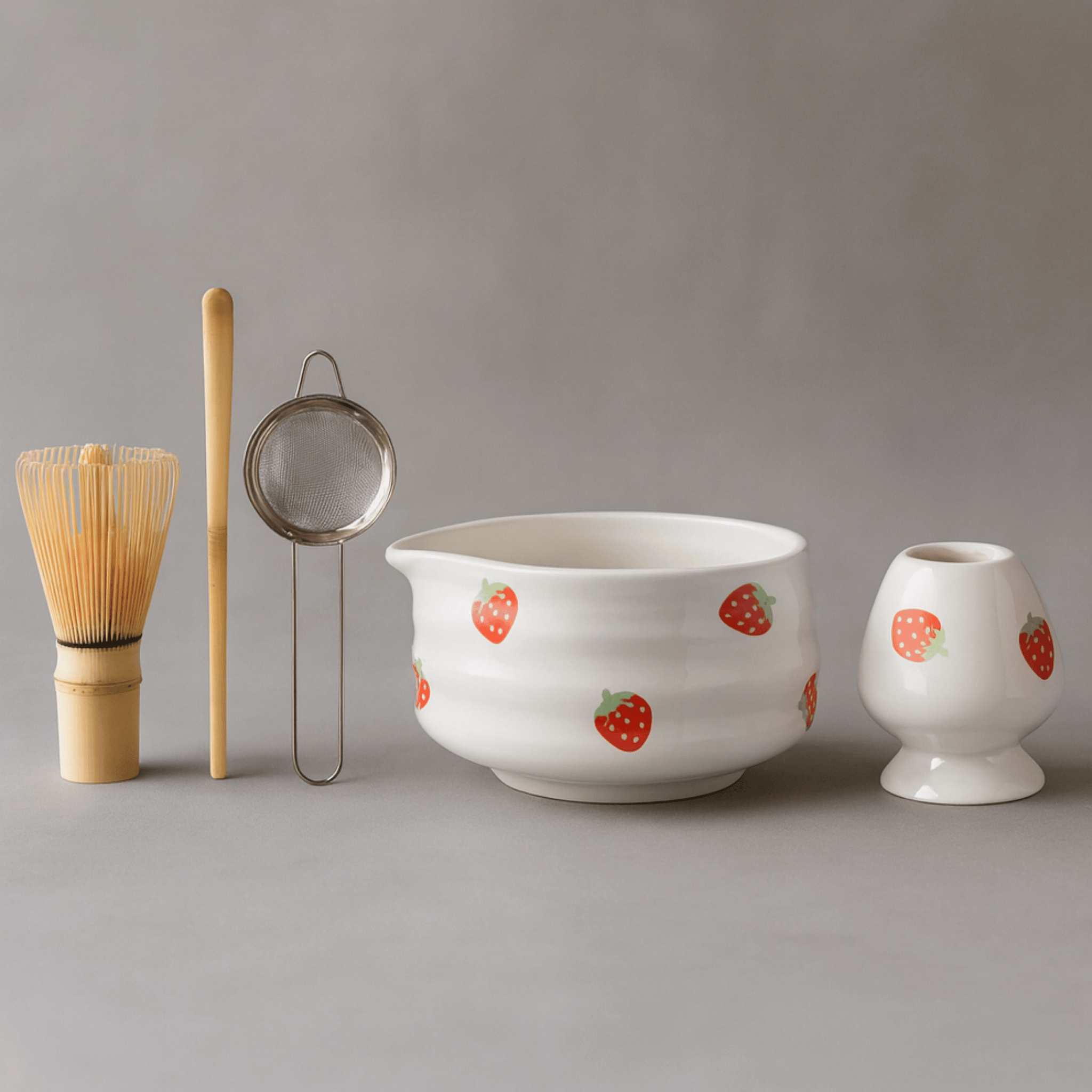 Ceramic Strawberry Matcha Bowl and Whisk Set Gift, Tea Sets, Jorba