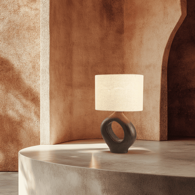 Translation missing: nl.Kvela Resin Table Lamp with Linen Shade, Lamps, Sculptural Nordic Glow