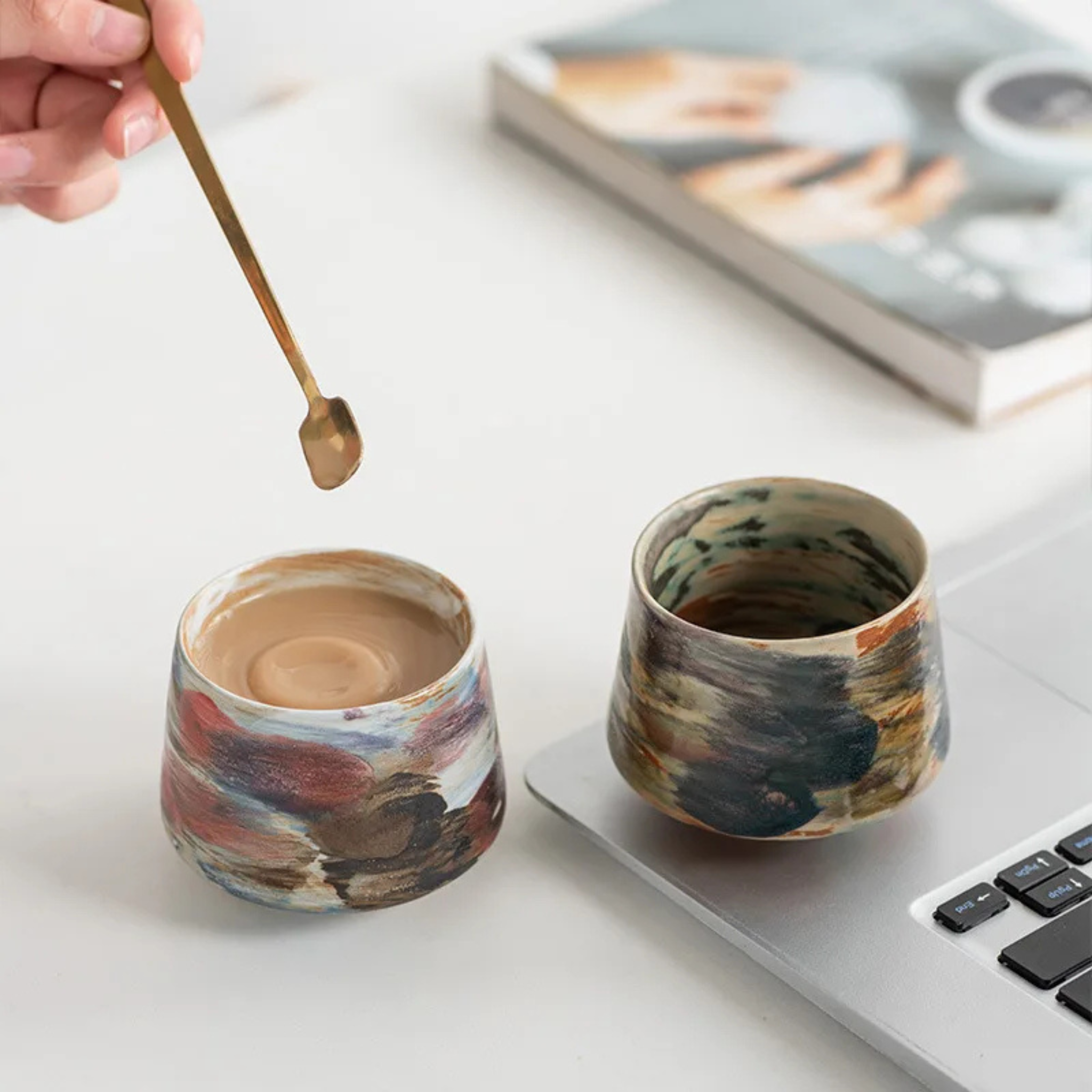 Retro Ceramic Latte Cup Set of 6 for Coffee Lovers, Drinkware Sets, Kveld Glazed 6-Piece