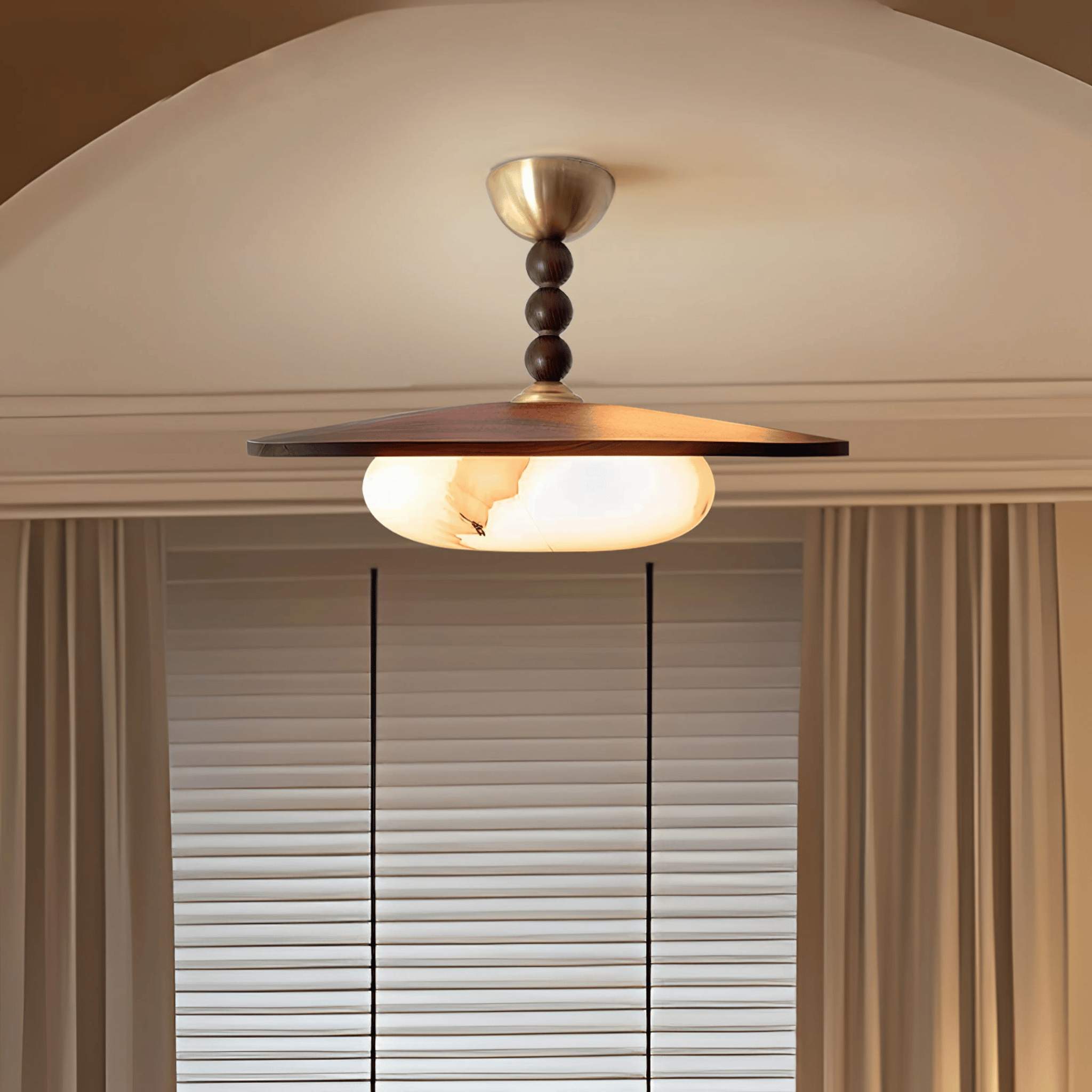Handcrafted Wood Glass Ceiling Lamp Medieval Style, Light Fixtures, Kveldur Iron