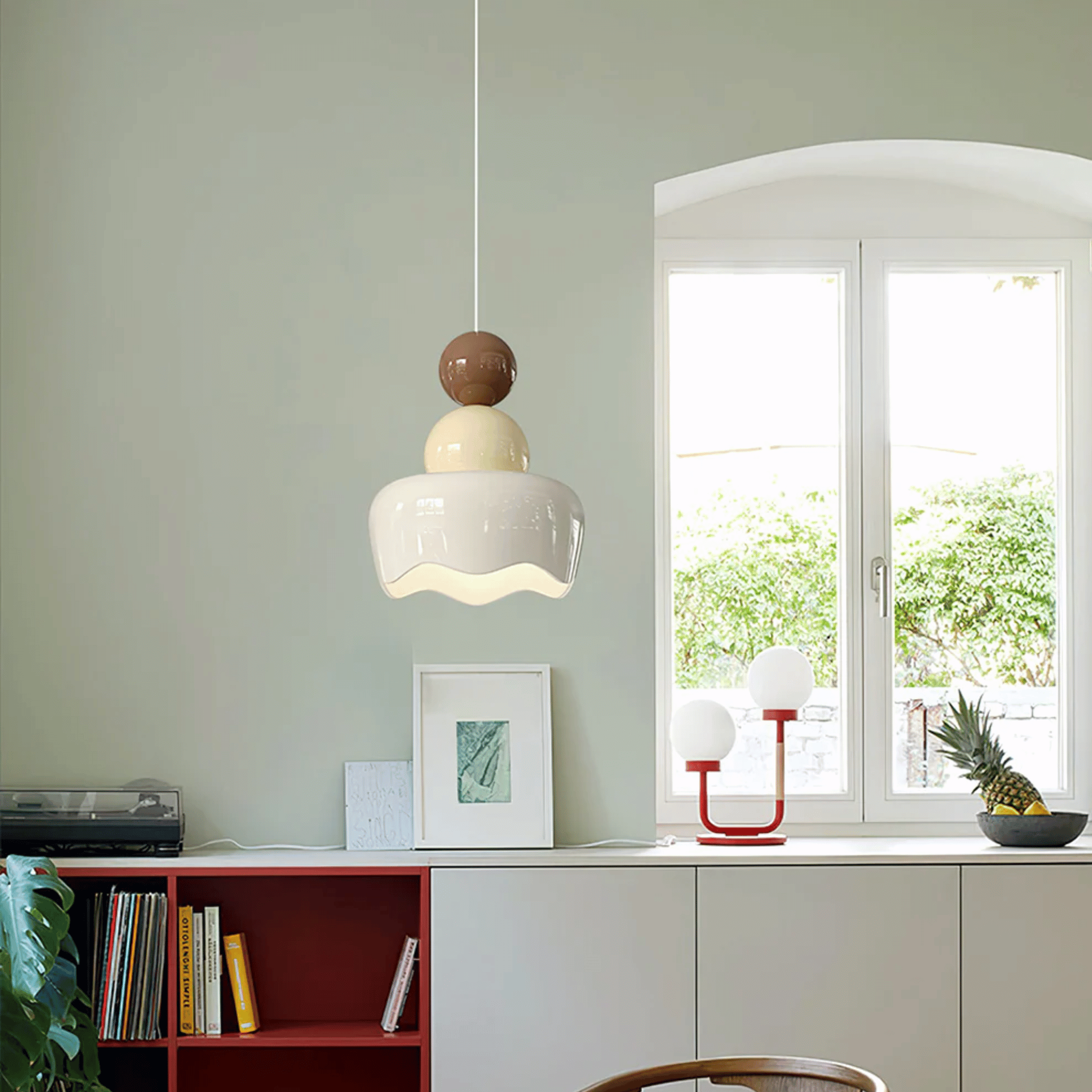 Cream Resin Glass Pendant Light for Bedroom Decor, Ceiling Fixtures, Ljuva