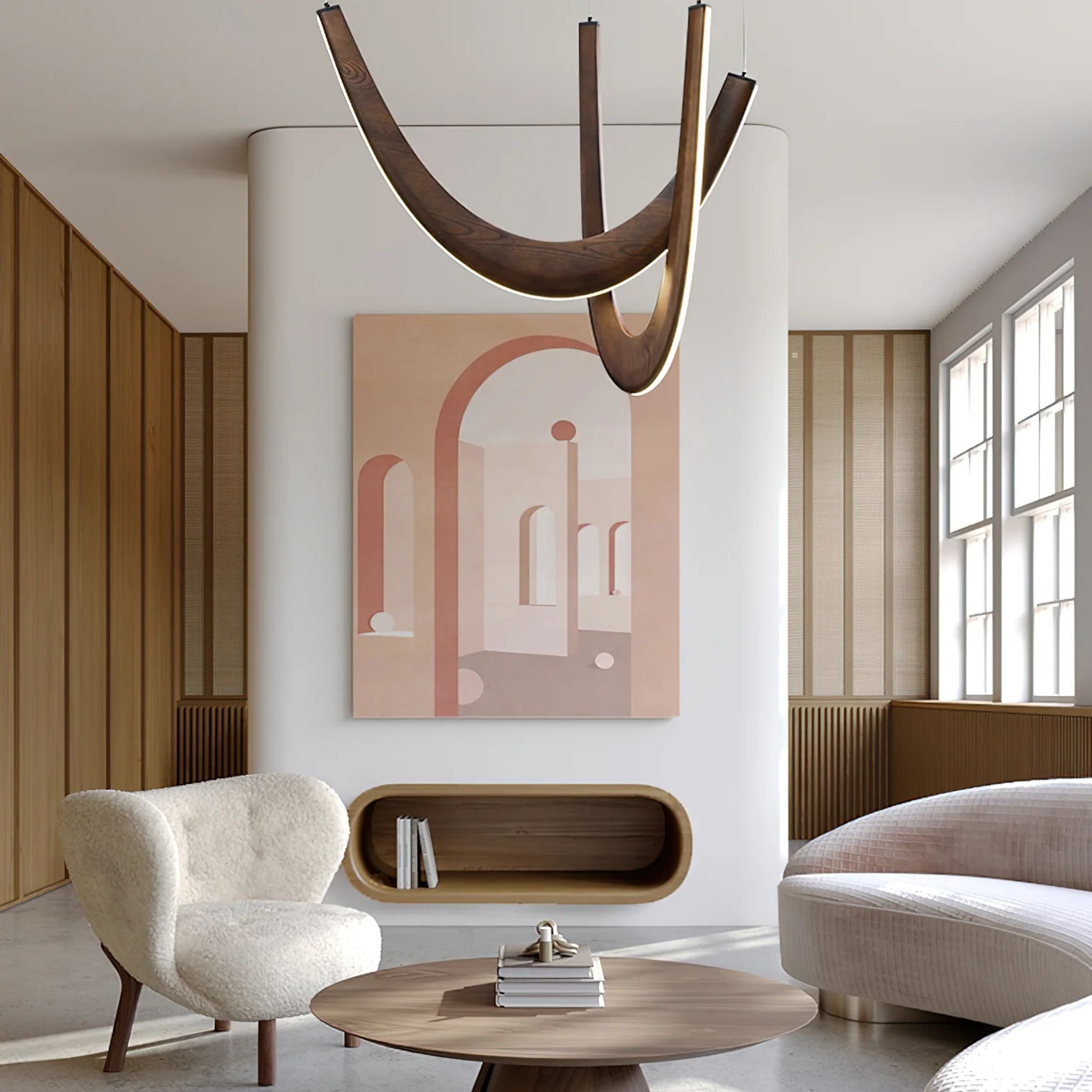 Lybue Wooden LED Pendant Light - U-Shape Nordic Design, Ceiling Fixtures, Solid Wood Dimmable