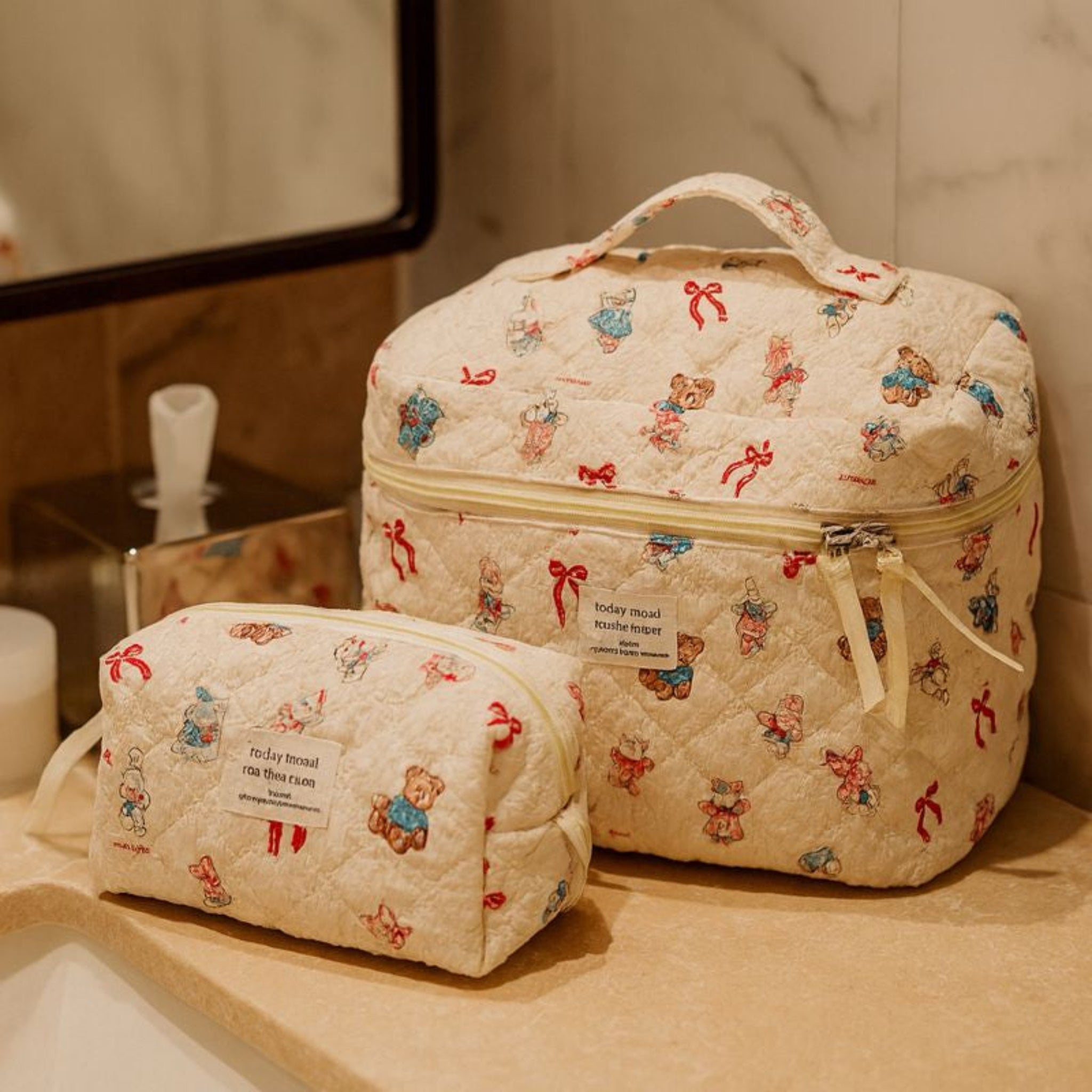 Kawaii Cartoon Makeup Bag Set 3-Piece Quilted, Bags, Mysa Cosmetic