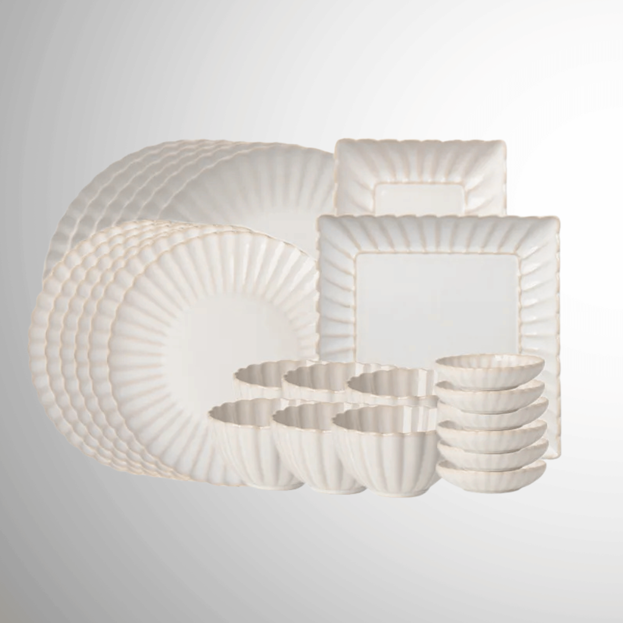 Blomra Fluted Ceramic Dinnerware Set - 4 to 8 pcs, Sets, Nordic Matte Glaze Finish