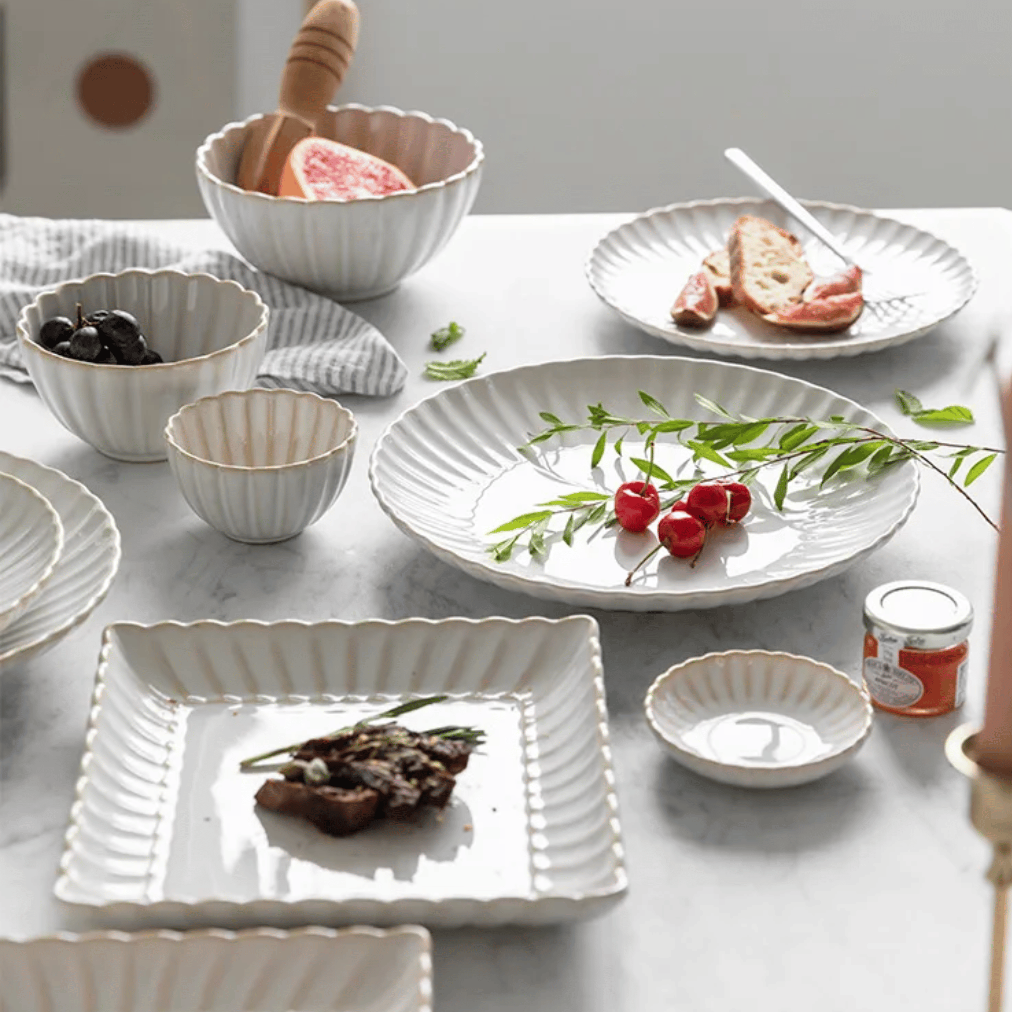 Blomra Fluted Ceramic Dinnerware Set - 4 to 8 pcs, Person-Set, Sets, Nordic Matte Glaze Finish