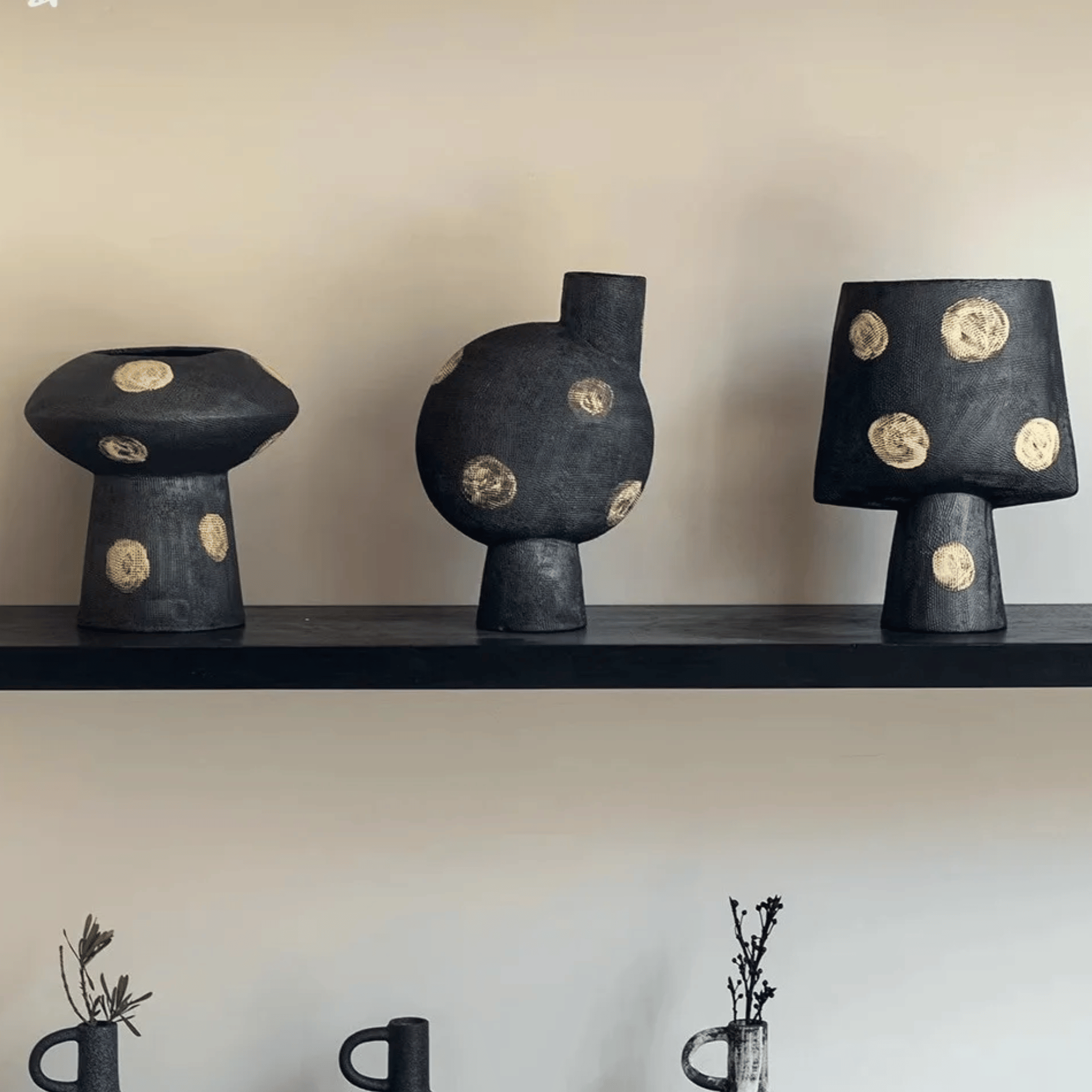 Prikka Geometric Ceramic Vase for Nordic Interiors, Vases, Handcrafted with Gold Detail