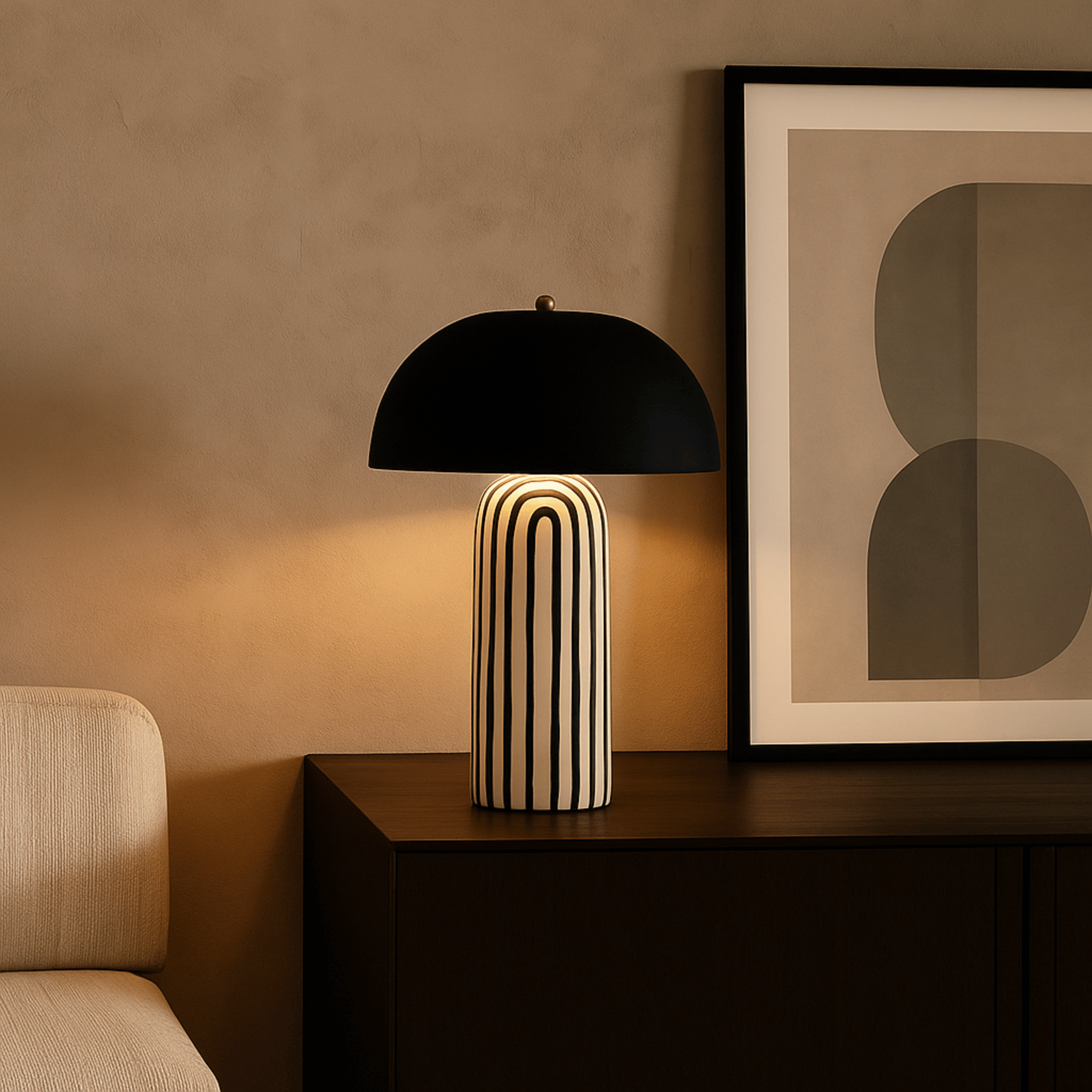 Nordic Striped Ceramic Table Lamp Warm Ambient Glow, Lamps, Remsa Design