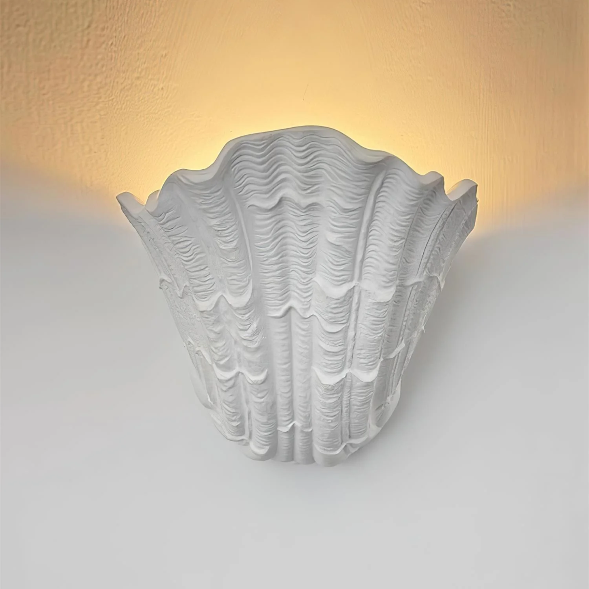 Skalva Gypsum Shell Wall Sconce Sculptural LED Light, Fixtures, Handcrafted