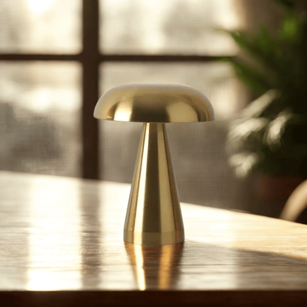 Nordic Retro Mushroom Table Lamp Rechargeable LED, Golden, Lamps, Solglo