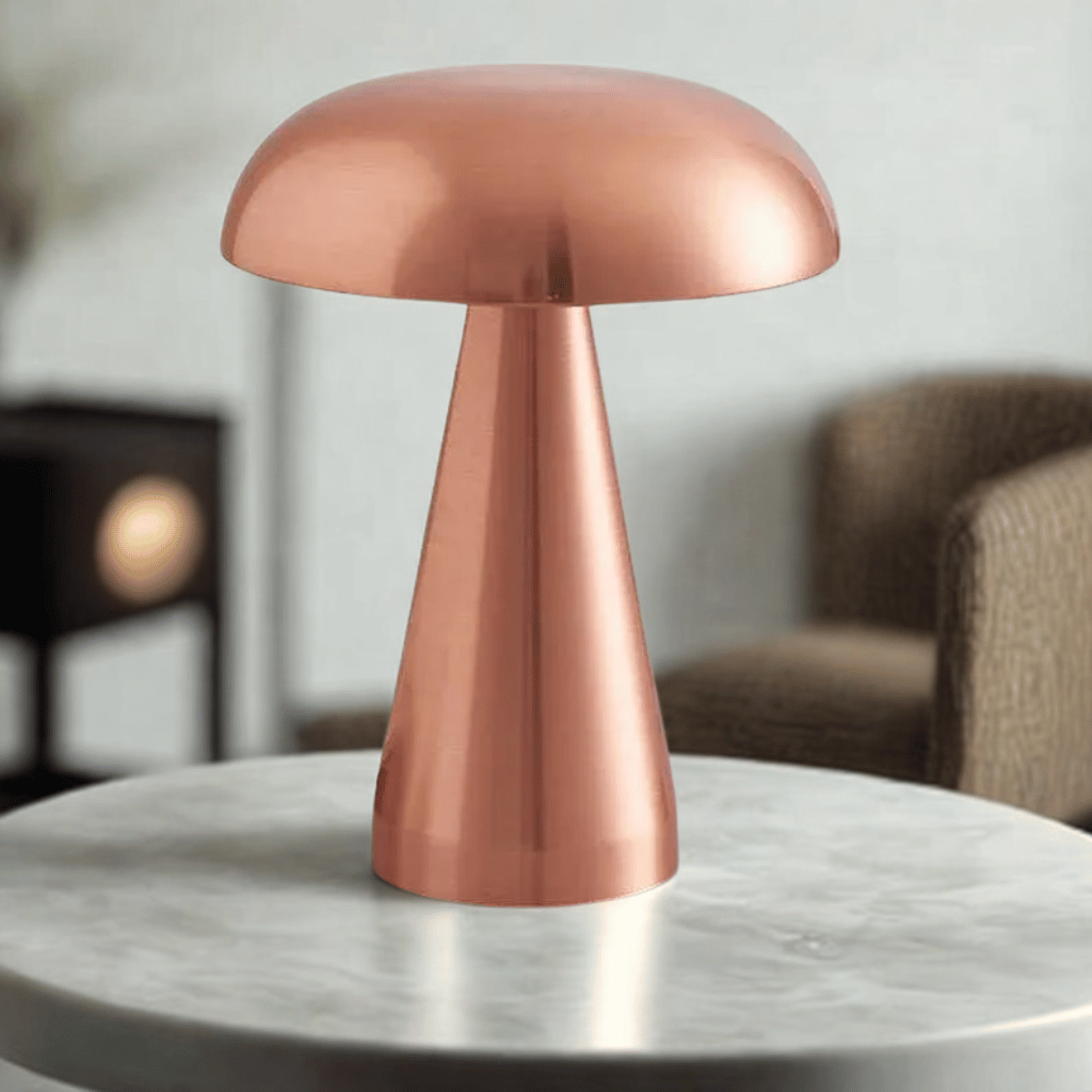 Nordic Retro Mushroom Table Lamp Rechargeable LED, Rose Gold, Lamps, Solglo