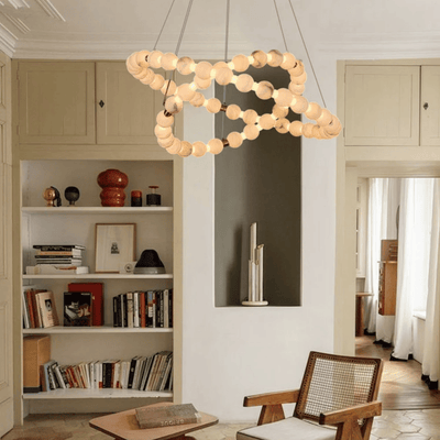 Translation missing: nl.Alabaster Marble Dual Halo LED Chandelier in Gold, Medium, Ceiling Light Fixtures, Solring