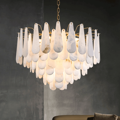 Translation missing: nl.Marble Tiered Cascade Chandelier for High Ceilings, 23.6’’ / Warm light, Ceiling Light Fixtures, Steinfall Alabaster
