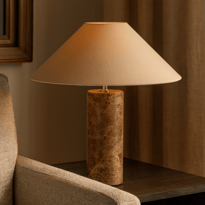 Translation missing: nl.Natural Marble Table Lamp with Linen Shade | Skonne, Lamps, Steiva Nordic Style