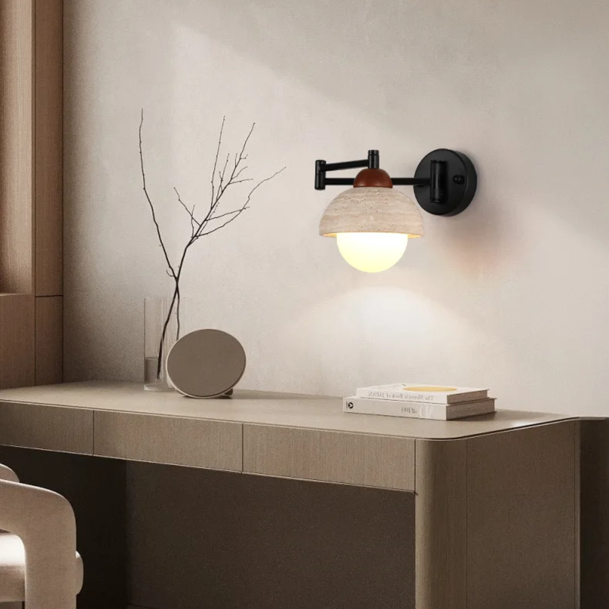 Travertine Adjustable Wall Sconce with Warm LED, Light Fixtures, Steiva Natural