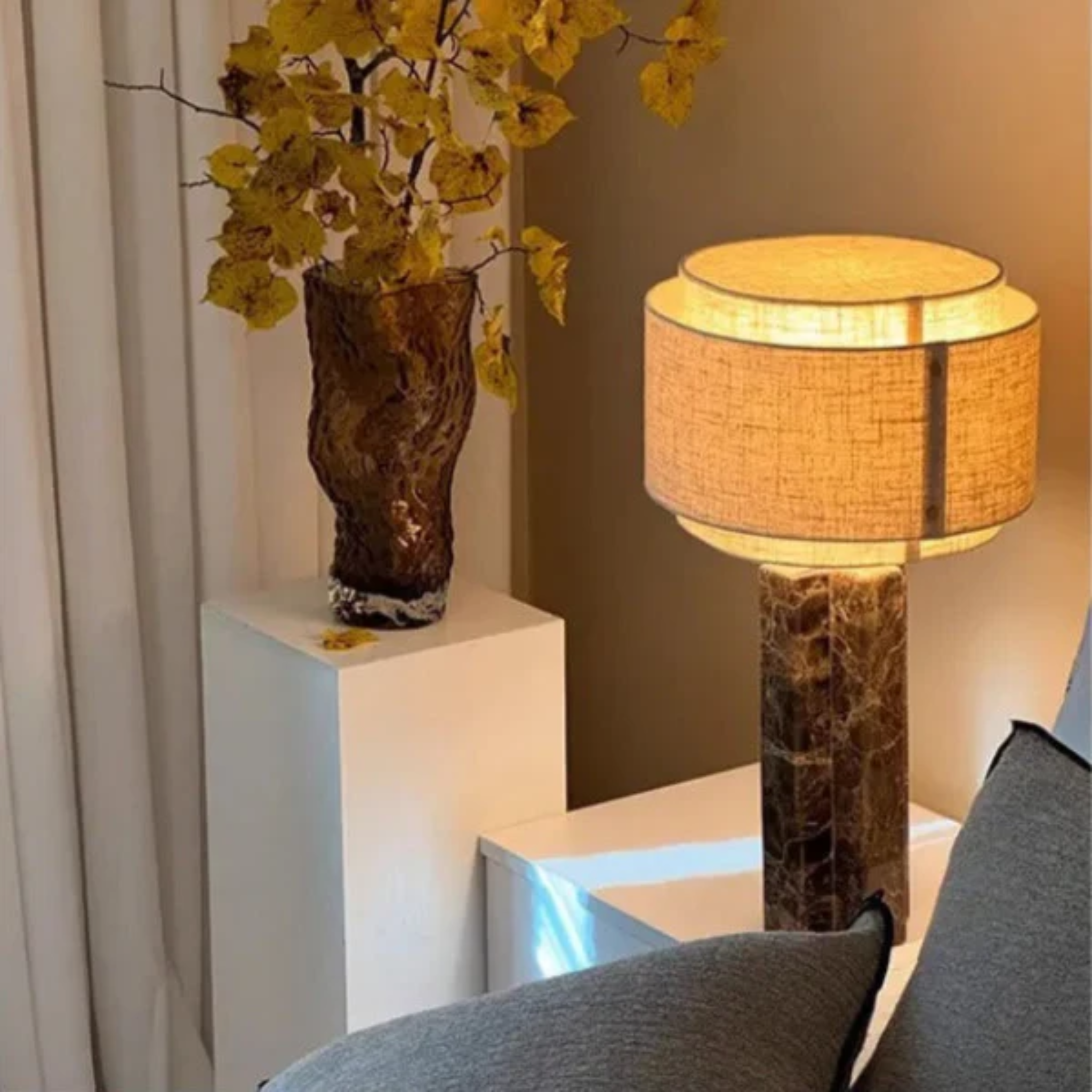 Natural Marble Table Lamp Warm White Nordic Light, Lamps, Stenvei Fabric Shade