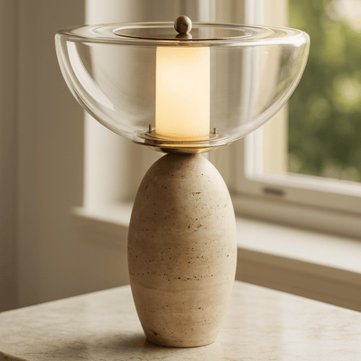 Translation missing: nl.Travertine Natural Stone Table Lamp for Nordic Home, Clear Glass Lampshade, Lamps, Stenvei