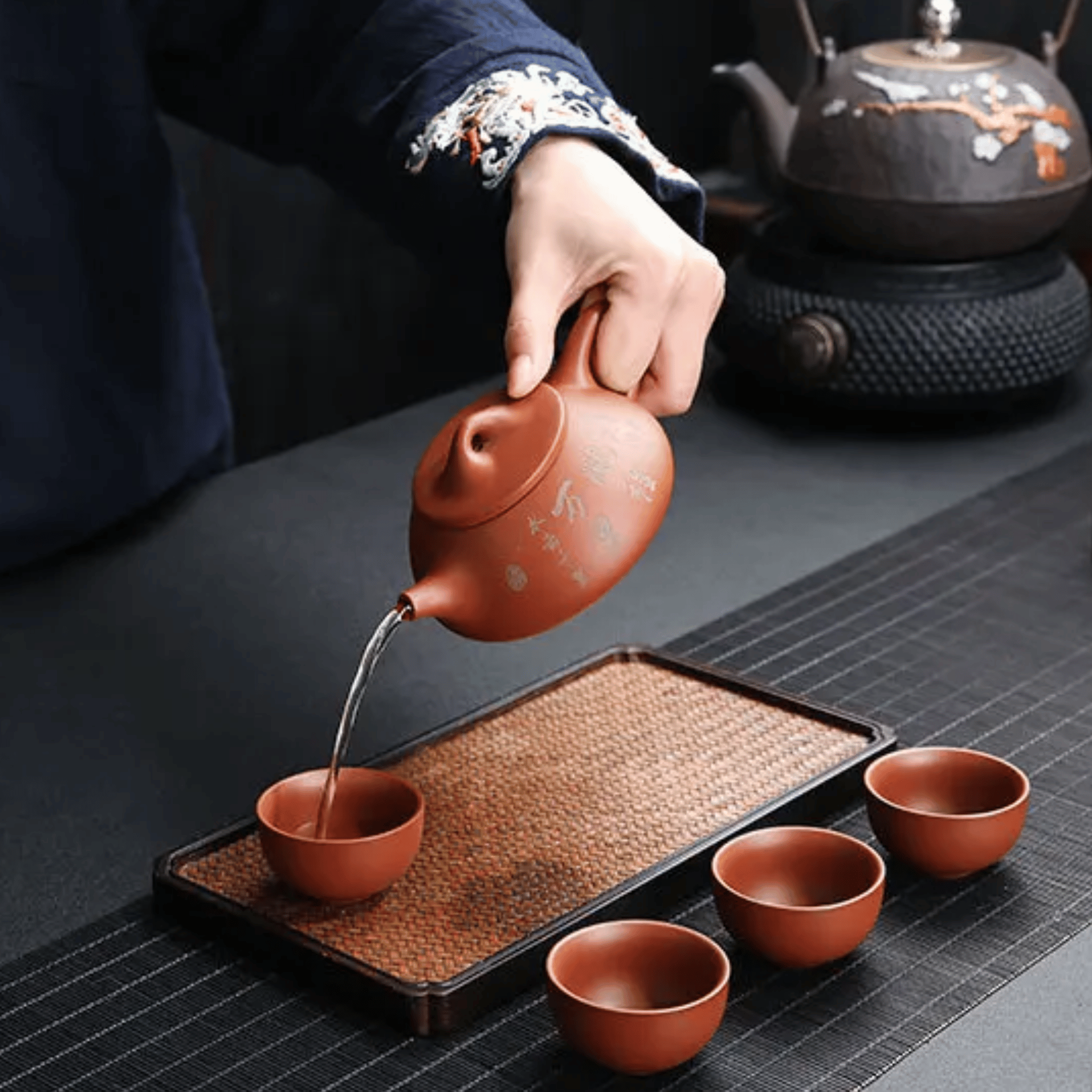 Authentic Zisha Clay Gongfu Tea Set 4 Cups Skonne, Sets, Stillvann Purple Ceremony