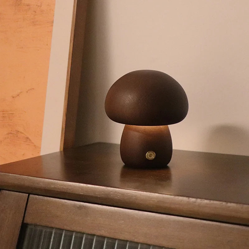 Svampa Mushroom Night Light Wood Touch Sensor Lamp, Small Walnut, Table Lamps, Bedside