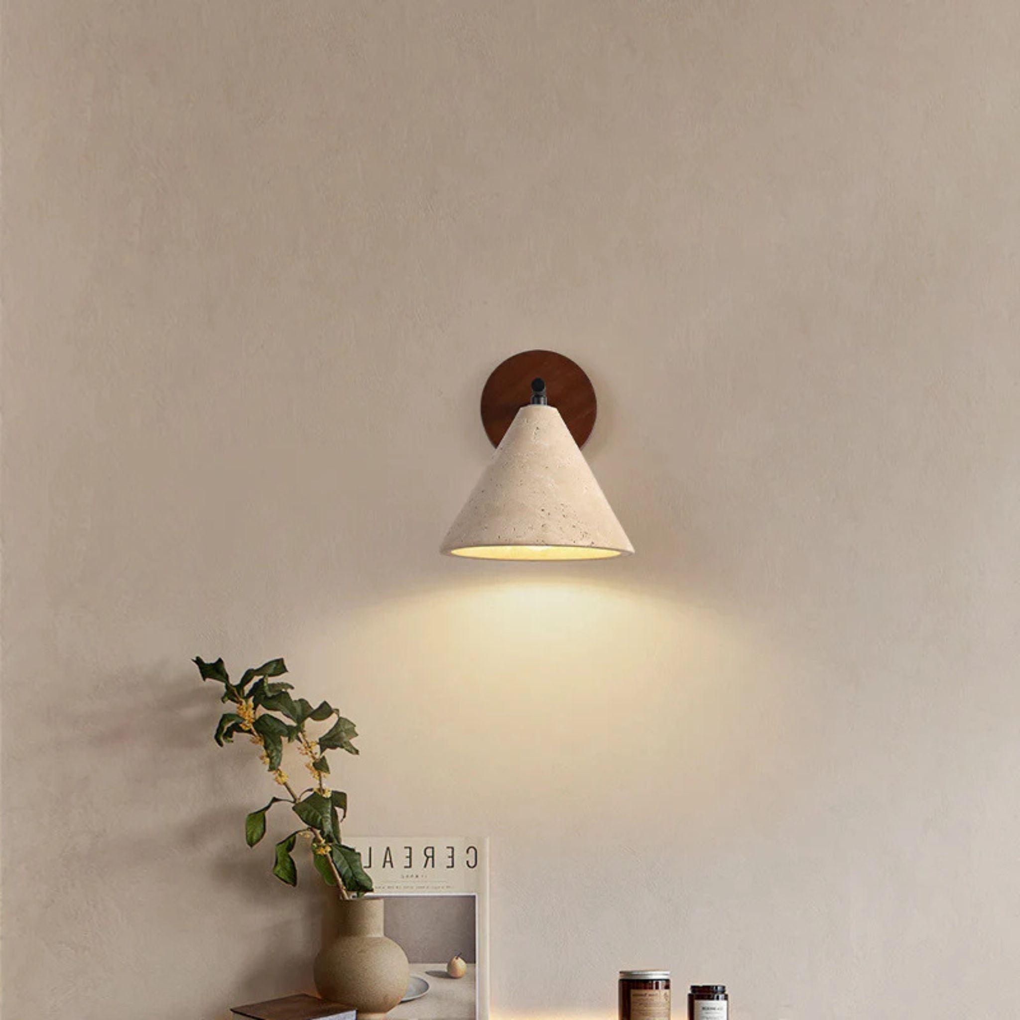 Natural Travertine Wall Sconce - Nordic Stone Light, Fixtures, Torva Yellow
