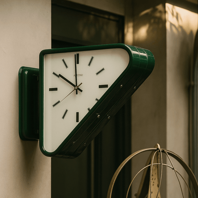 Modern Geometric Metal Wall Clock Silent Precision, Forest Green, Clocks, Tvilling Dual-Sided