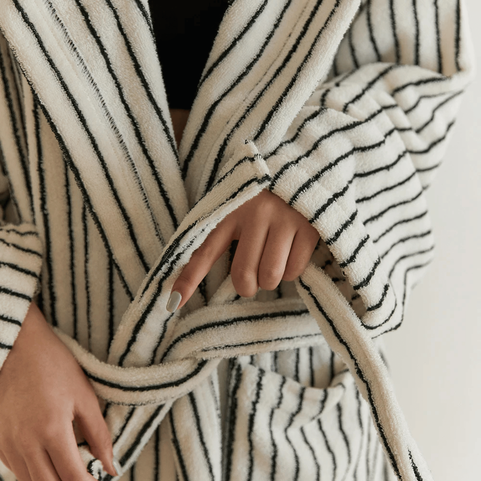 Organic Cotton Jacquard Bathrobe — Spa Luxury, Black & White, Robes, Varme Stripe