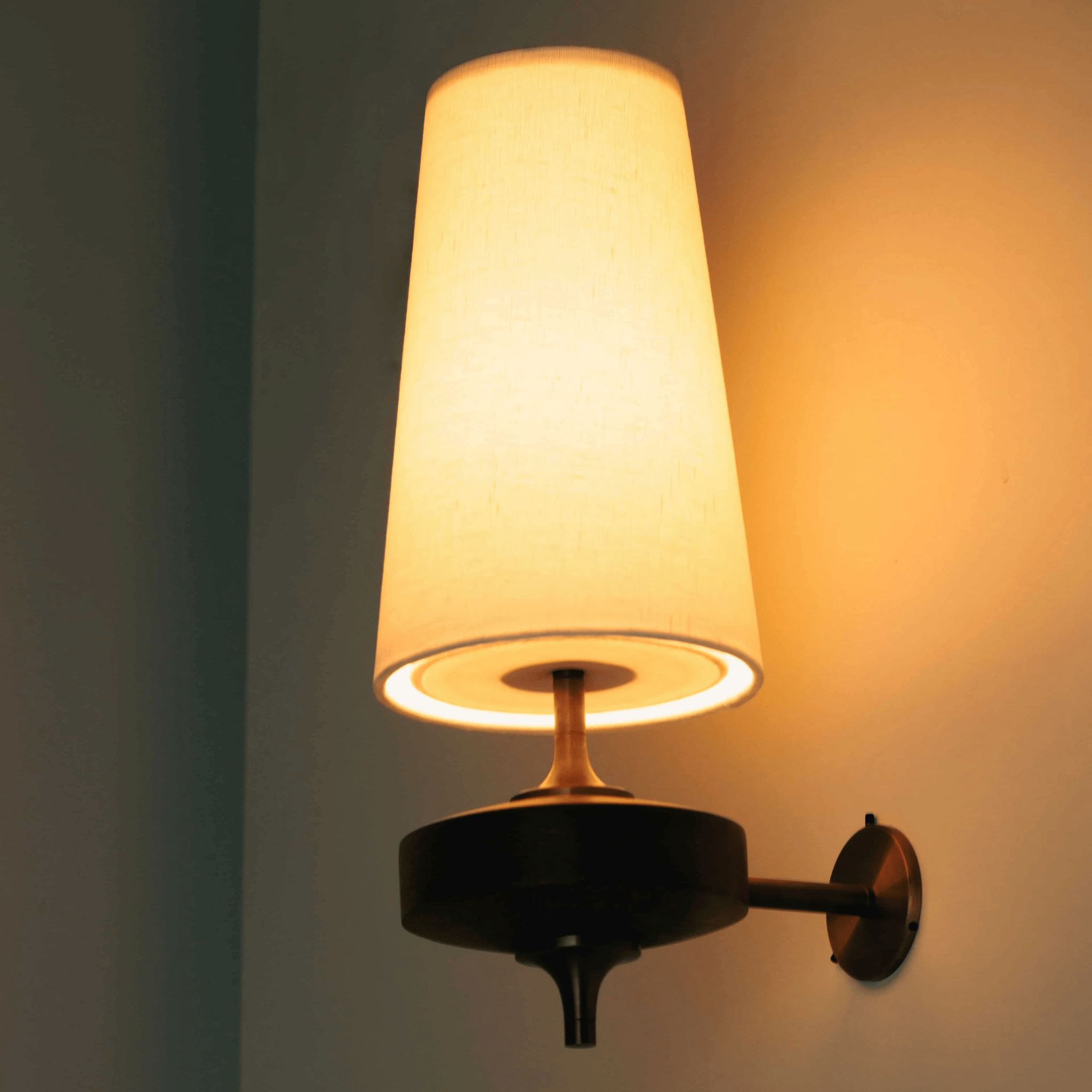 Handcrafted Nordic Fabric Wall Light with Wood Base, Fixtures, Vevra